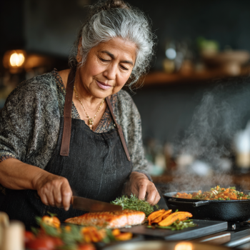 Consultora nutricional trabajando con adulto mayor